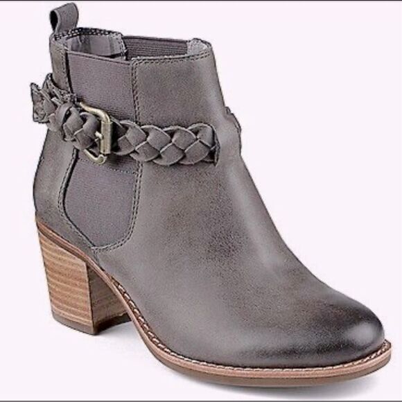 SPERRY Women's size 6.5 Top Sider Liberty Gray Leather Ankle Boots Block Heel - Picture 1 of 9